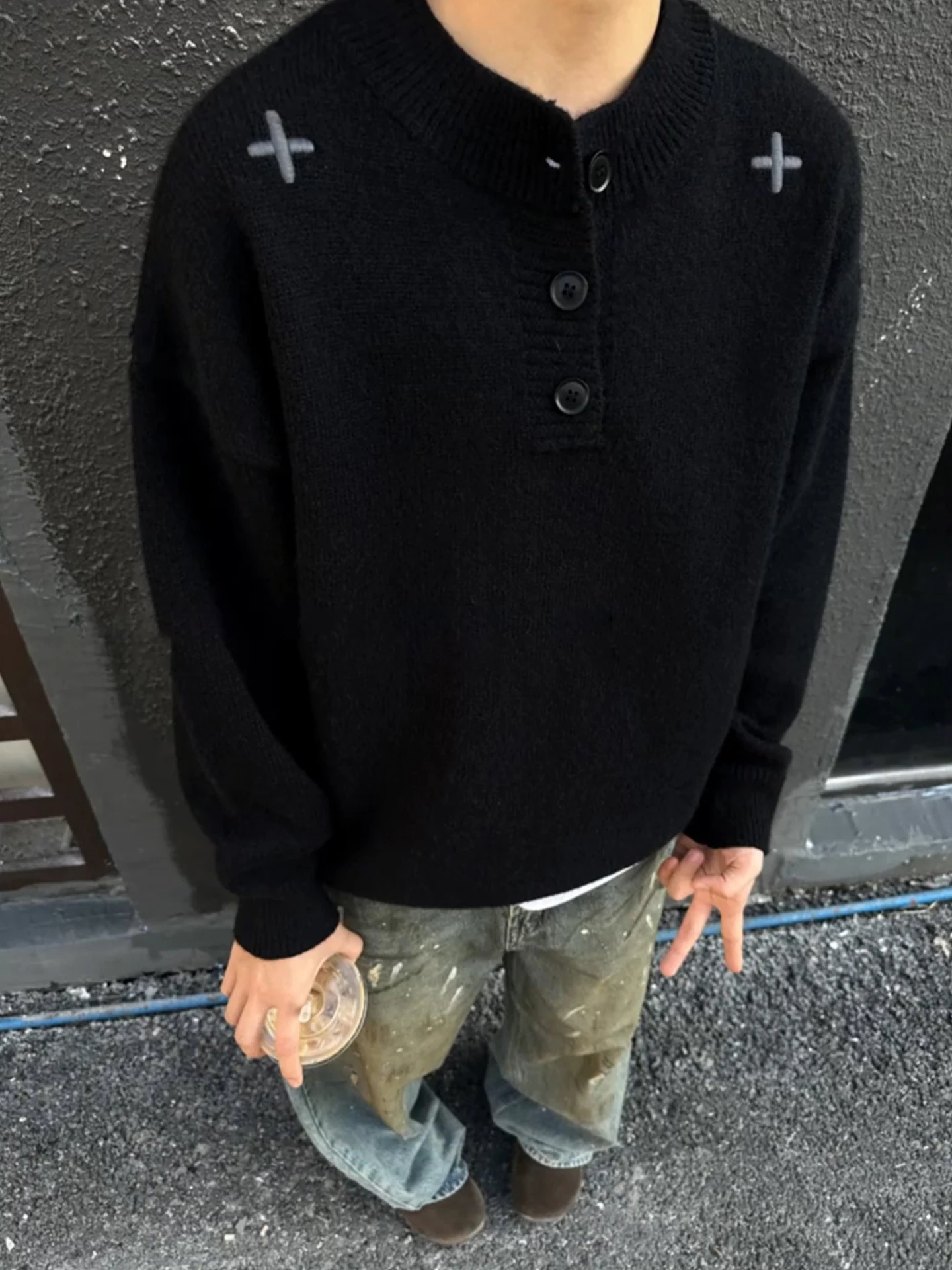 

American Sle Men's Bla Henry Collar Knitwear Ne Base Layer Winter Warm Thiened Long Sve Casual Outerwear