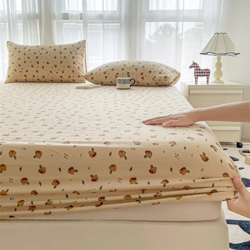 Mushroom Fitted Sheet Set 3Pcs Kids Plant Leaves Bed Sheets Cute Wild Mushroom Bedding Set for Boys Teens Adult Bedroom Decor