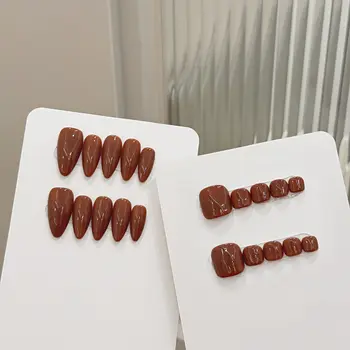 手工製作手腳指甲套裝,按壓式指甲,深藍色純色假指甲,10片裝,方形杏仁形,時尚假指甲藝術 8 最佳銷售 深藍色指甲 - №5