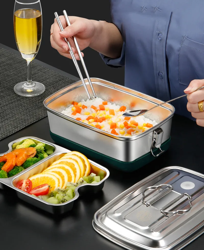 High Quality Double Layer All Stainless Steel 304 Lunch Box Leak-Proof Bento Box Dinnerware Set  Adult Student Food Container