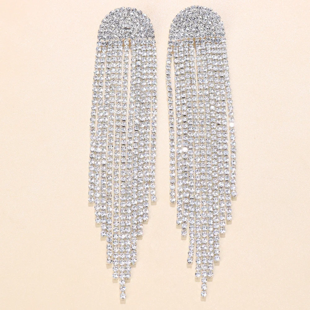 Fashion Shiny Exaggerated Long Tassel Earring Statement Wedding Drop Dangling Earring for Women 2024 Fashion Jewelry Party Gift