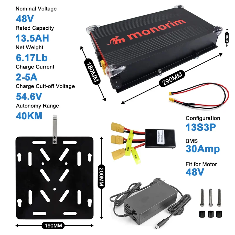Monorim MBP48-ZT3 48v 13.5ah External Removable Power Bank For Segway ZT3Pro Range Extender Over 35km