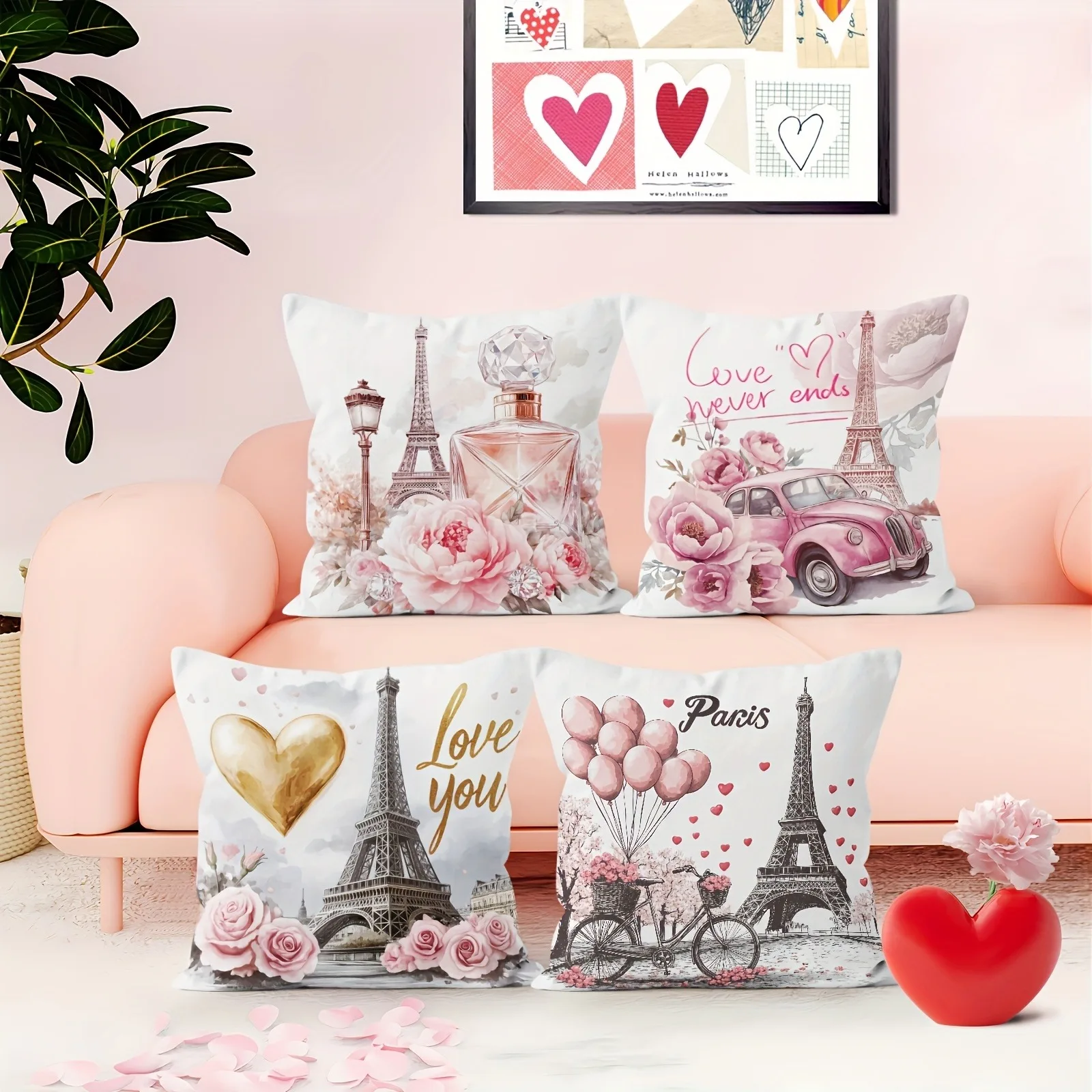 1/4pcs Paris Romance: Eiffel Tower & Love-Themed Pillowcases for Valentine's Sofa cushion cover home bedroom decoration - view 2
