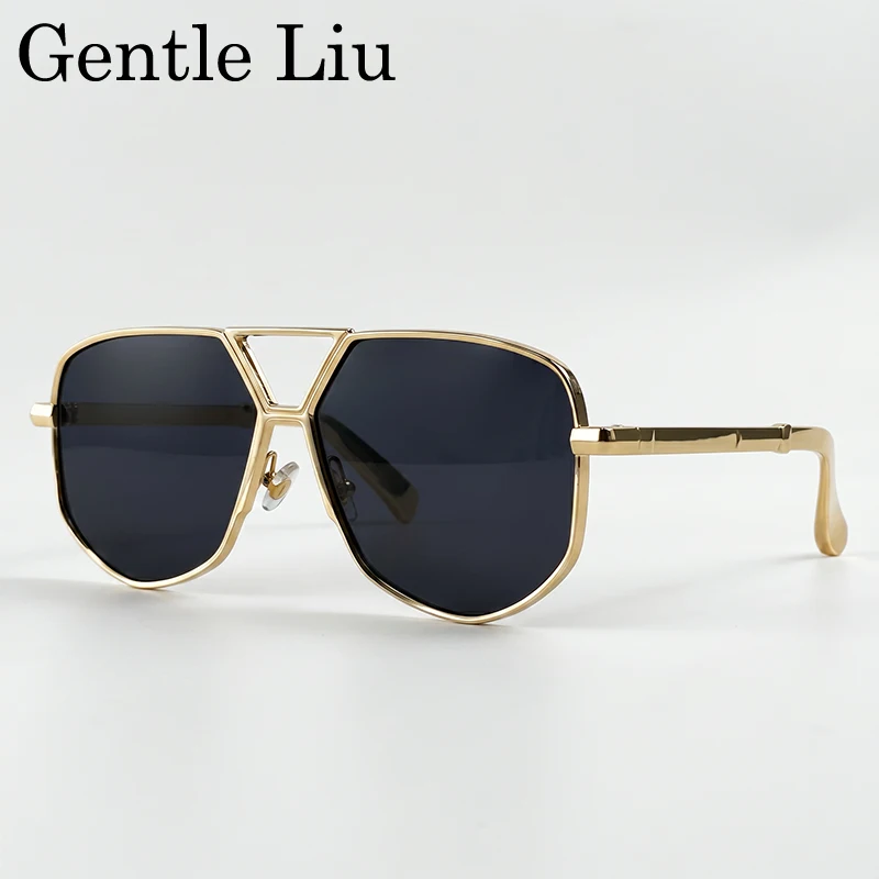 Punk Square Polygon Sunglasses Men 2026 Luxury Brand Geometric Double Bridge Metal Frame Sun Glasses Retro Fashion Driving Shade