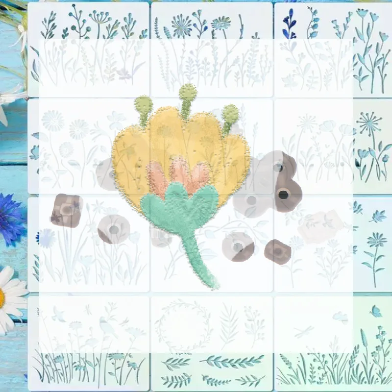 12Pcs/set Exquisite Flower Handmade Poster Template Hollow Out Painting Creative Templates