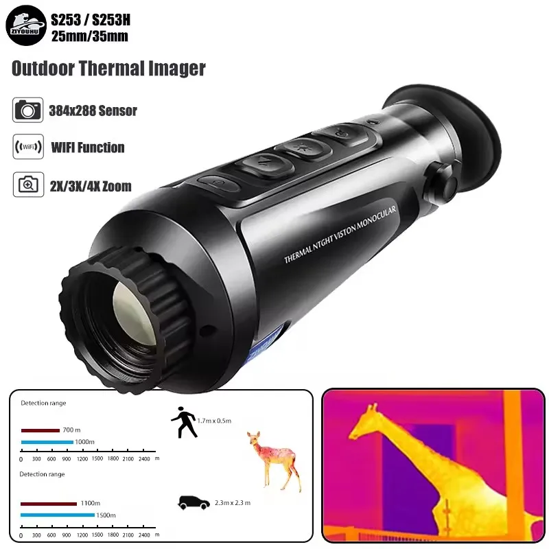 Hunting Infrared Thermal Monocular, WiFi Video Recording, Picture in Picture, IP66 Waterproof Heat Imaging, 10mm,15mm,35mm