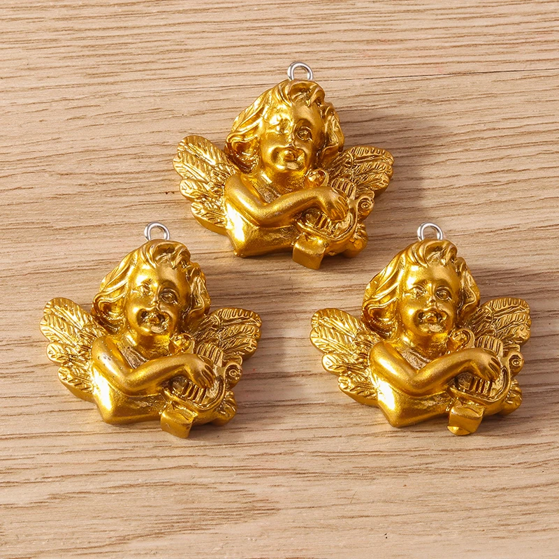 Tusember 10 Stück niedliche goldfarbene Himmelsengel-Anhänger aus Kunstharz für Ohrringe, Armbänder, Schlüsselanhänger, DIY, handgefertigtes Schmuckherstellungszubehör – Detail 4
