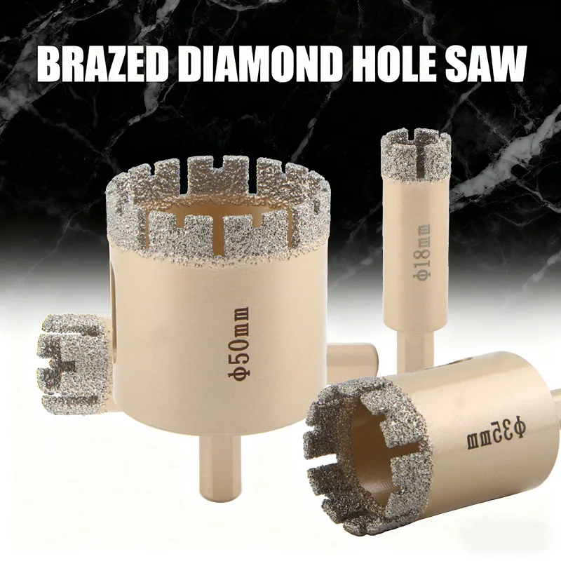 Brazed Diamond Core Dry Drill Bit 18-75mm Triangle Shank Hole Saw Cutter For Ceramic Tile Granite Marble Stone Hole Opener Tools