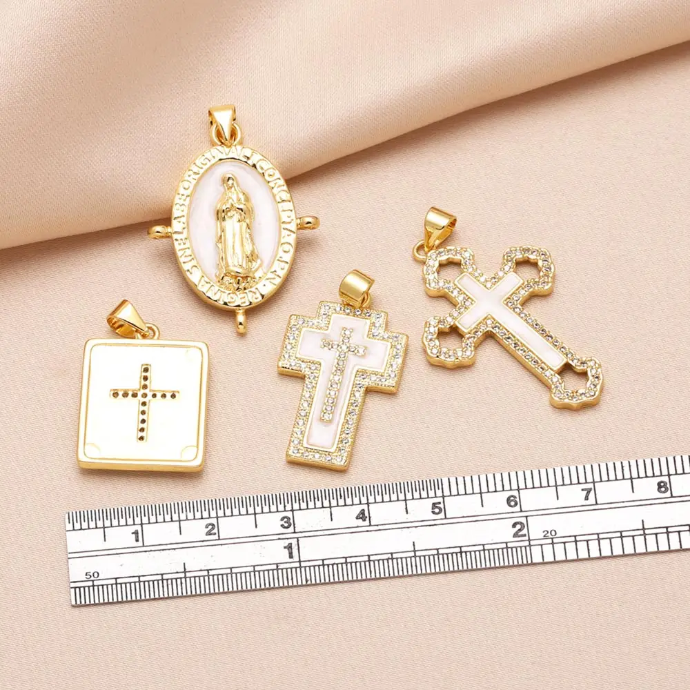 OCESRIO Fashion Enamel Big Cross Pendant for Necklaces Copper Gold Plated Virgin Mary Crucifix Jewelry Making Component pdtb666