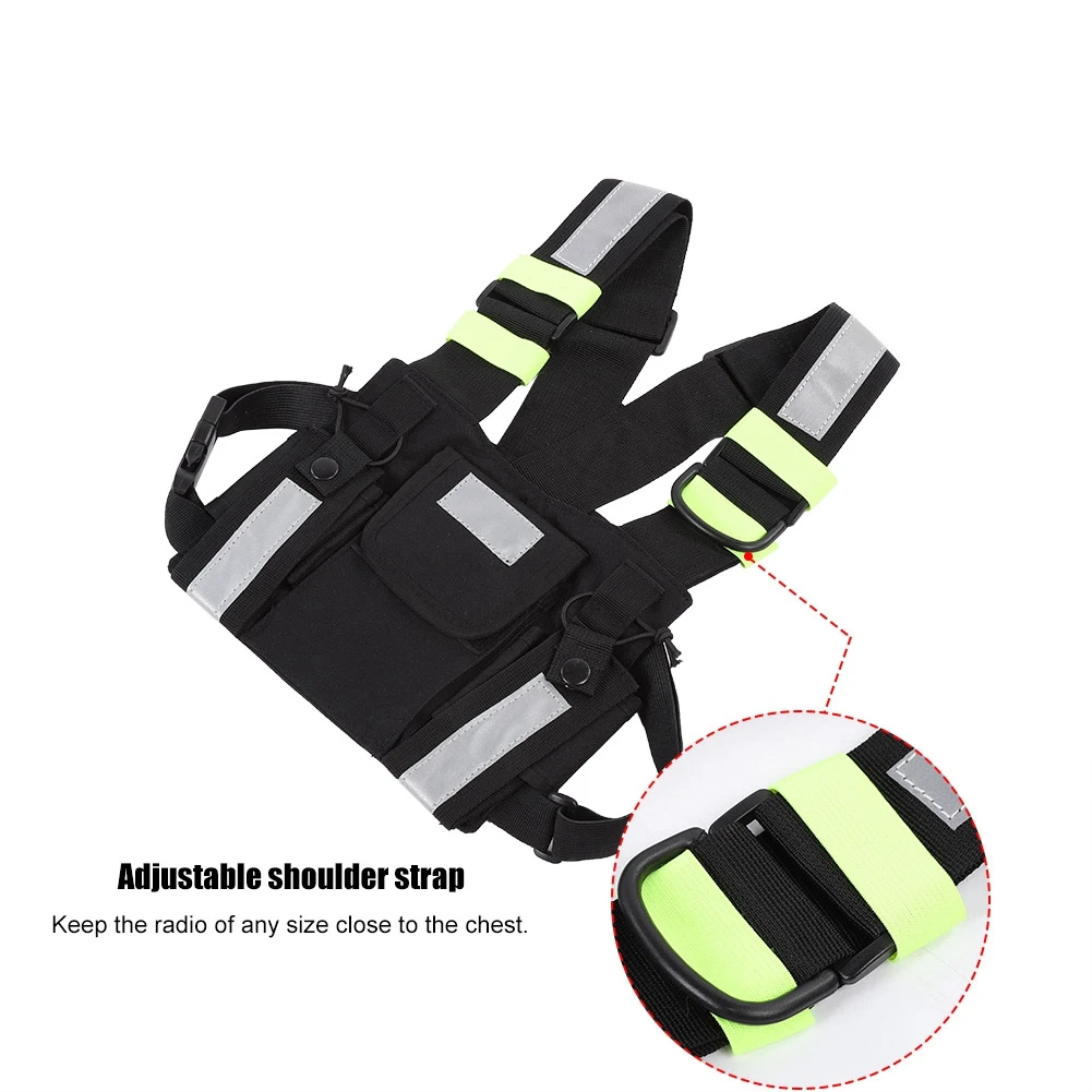 Chest Harness Front Pouch Yellow Reflective TYT Radio Tactical Harness Front Pack Vest Chest Bag Pouch For Walkie Talkie image 3