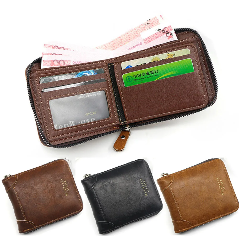 

Vintage Men PU Leather Small Wallet High Quality Zipper Buckle Coin Holder Multi Slots Purse Male Card Holder Short Wallets