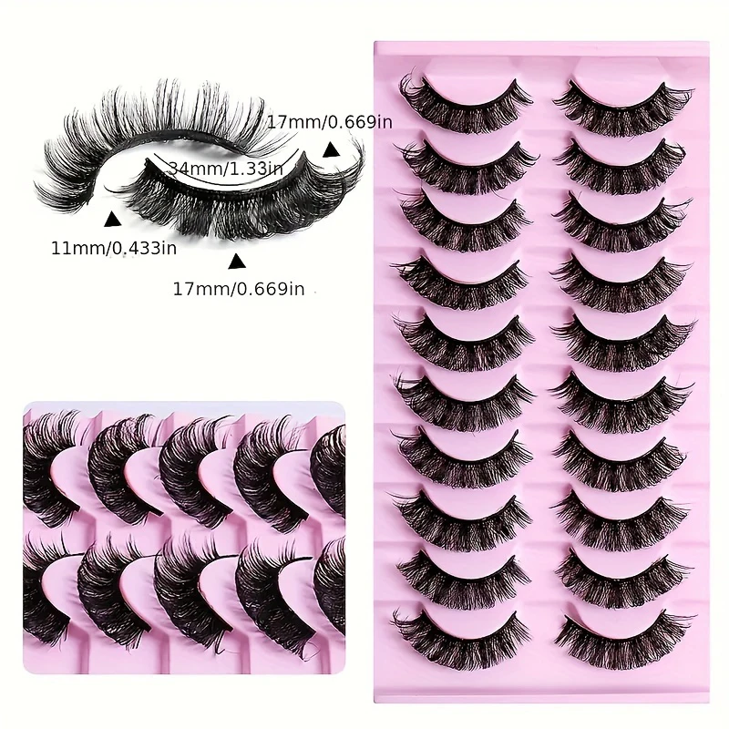 Dramatic Volume False Eyelashes - 10 Pairs, Perfect for Everyday Makeup for Travel