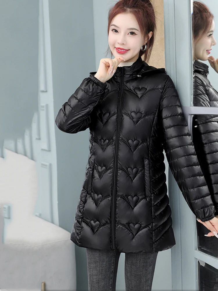 Giacca invernale Cappotti lunghi Donna Piumino in cotone lucido con cappuccio Caldo Parka casual Cappotto imbottito in cotone Donna JJ1060
