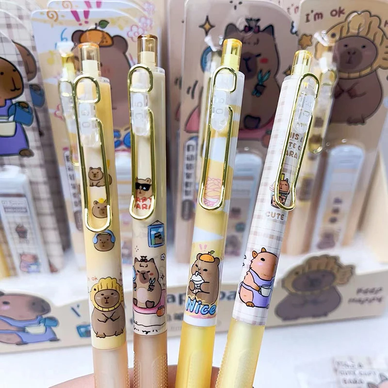 Kawaii 0.5mm capivara conjunto de lápis mecânico com recarga bonito escola escritório escrita lápis dos desenhos animados papelaria presente do estudante