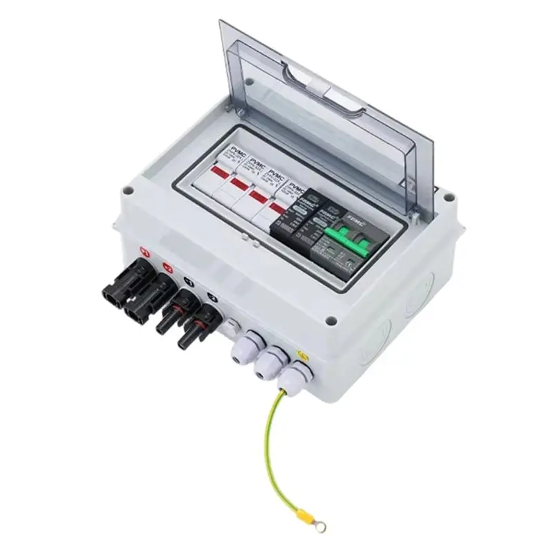 [ABFI!】 Waterproof IP65 2 In 1 Out DC 600V 15A Solar Photovoltaic PV Combiner Box With Surge Protector SPD Fuse MCB Lightnin Pro