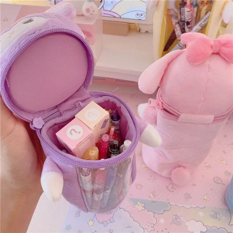 2024 Kuromi Cinnamoroll Plush Pencil Case My Melody Pompom Purin Cartoon Plush Doll Anime Pen Holder Box Toys For Girls Gift