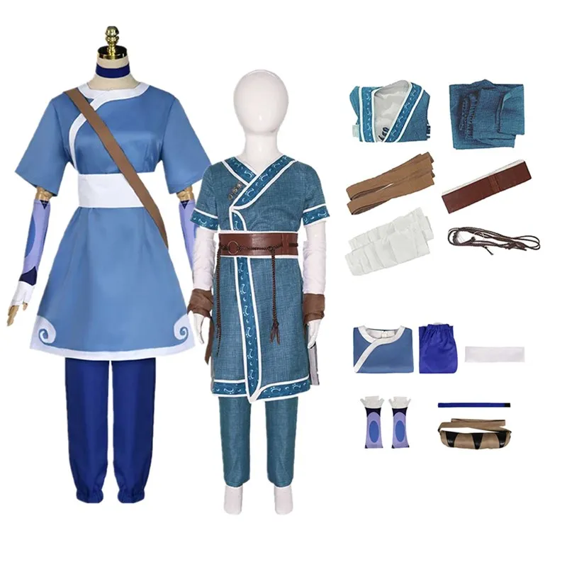 

Adult/Kids Avatar Katara Cosplay Costume Anime Fantasy Women Girls Uniform Top Pants Belt Outfits Halloween Carnival Party Suit