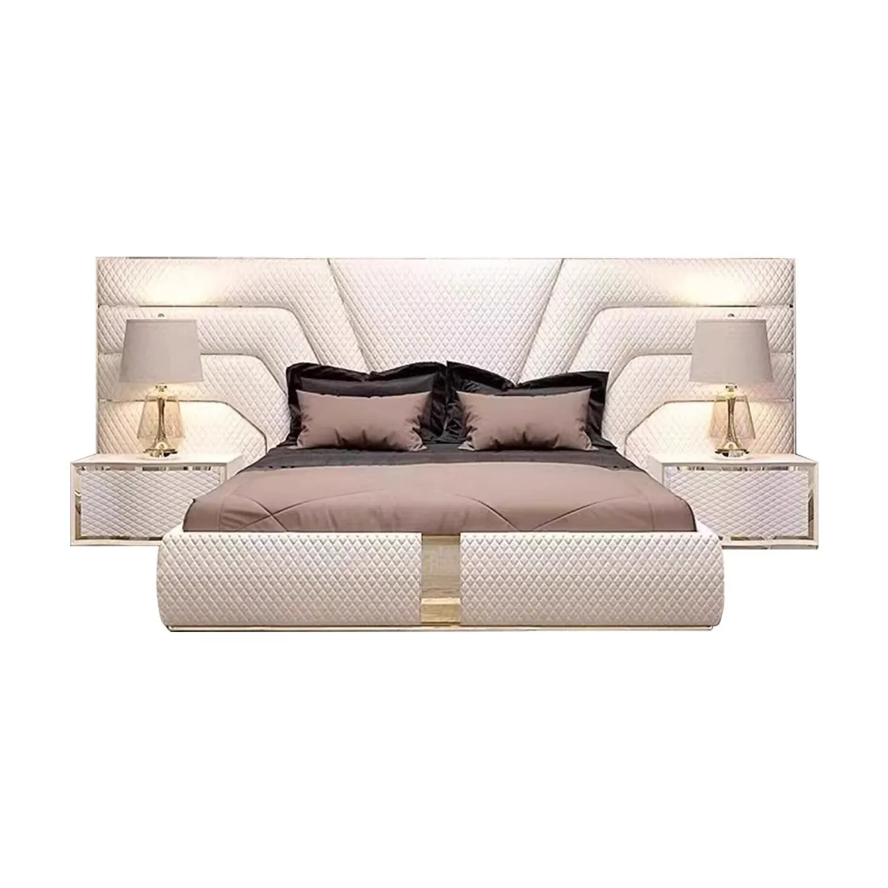Wide screen bedside leather bed master bedroom double bed wedding bed