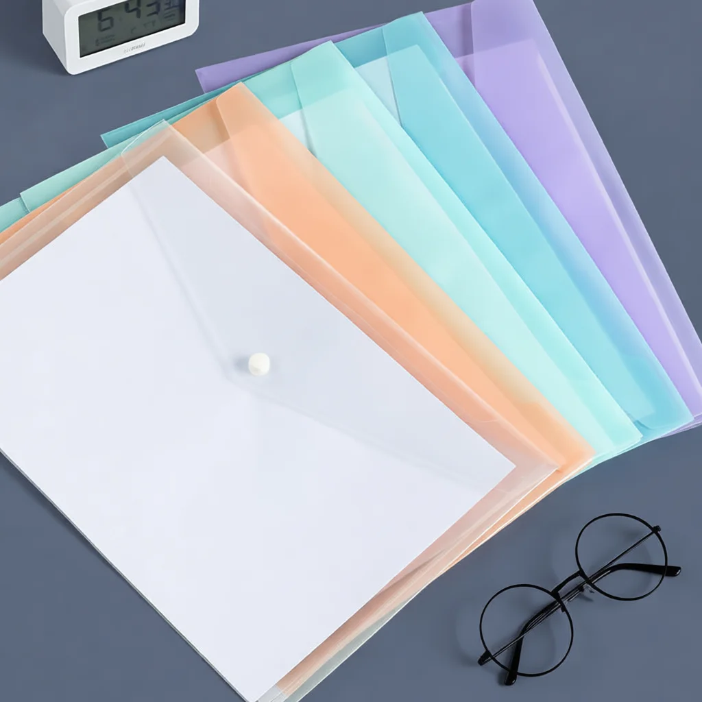 Thickened A4 Clear Plastic Document Folder Snap File Bag Pocket For School Exam Paper Receipt Storage Stationery Supplies