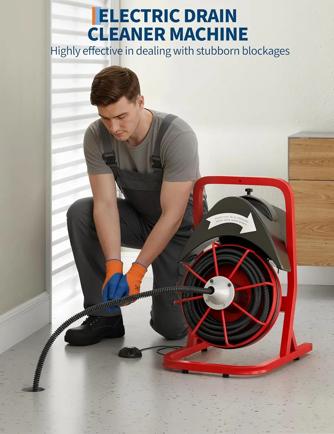 US WarehouseGarvee Drain Cleaner Machine 75FT x 1/2 Inch Steel Core Cable Portable 370W Electric Drain Cleaning Machine With Sew