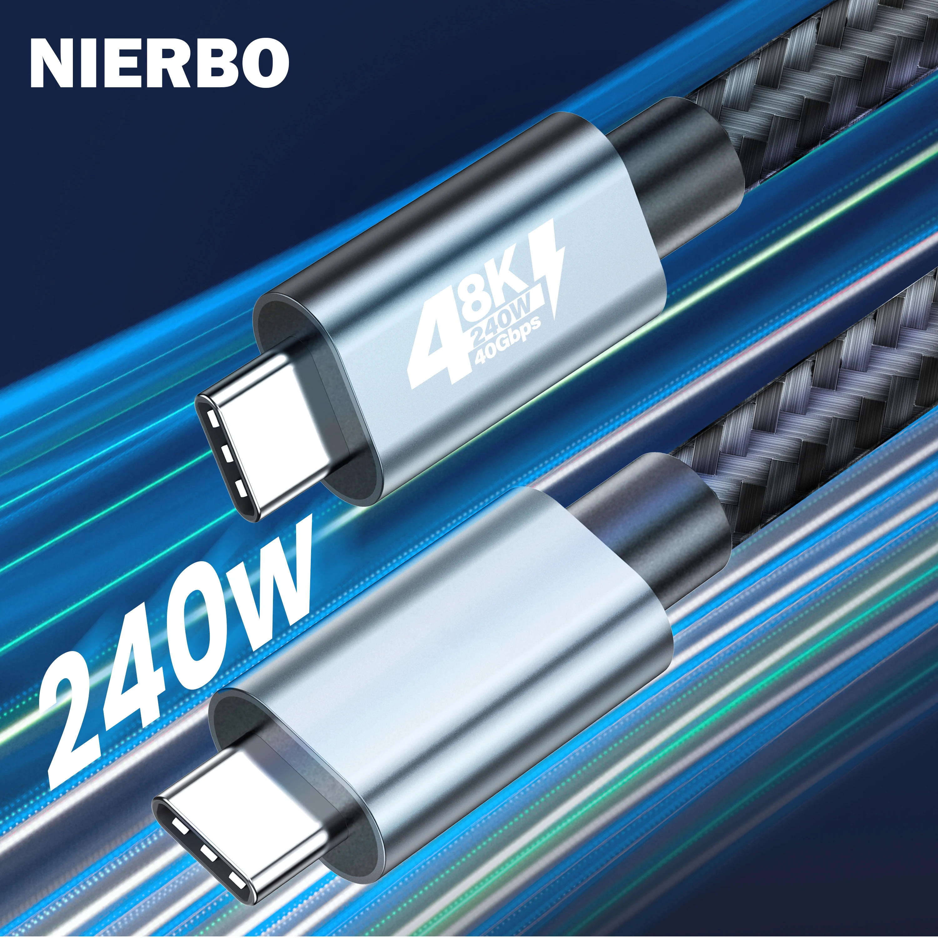 NIERBO USB C Cable Male to Male USB 4.0 240W 40Gbps Type C Thunderbolt 4 Cable 8K@60hz Video Super-Fast Data Charging