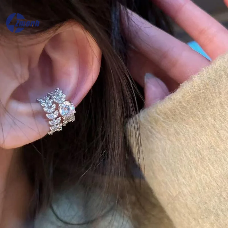New！1/2Pcs Exquisit Round Zircon C Shape Clip Earrings For Women Girls Fashion Non-Piercingg Ear Cuff Daily Wear Jewelry Gifts