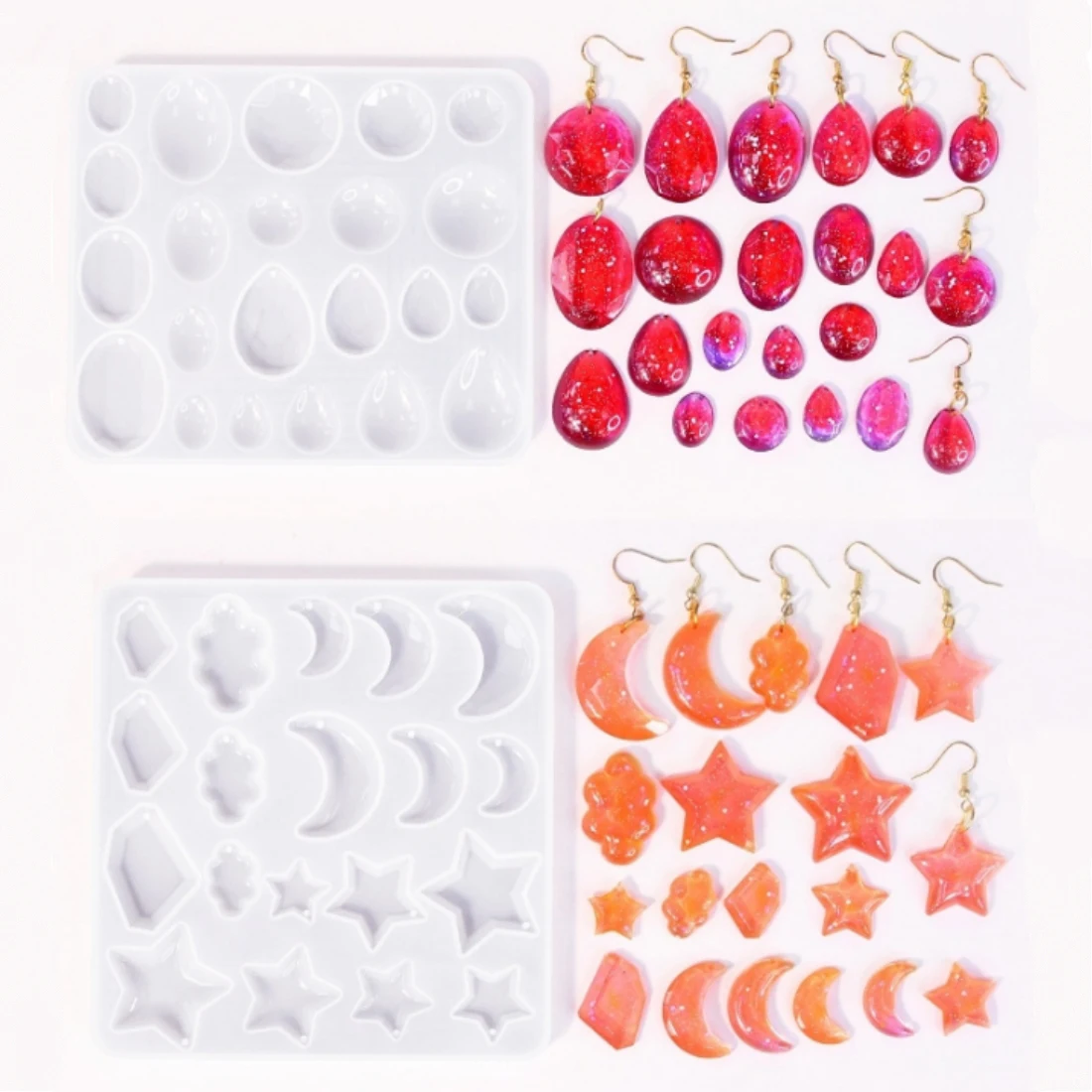 Cabochon Gem Jewelry Silicone Mold Oval Teardrop Square Heart Star Shapes Resin Epoxy Pendant Earrings Making Casting DIY Craft