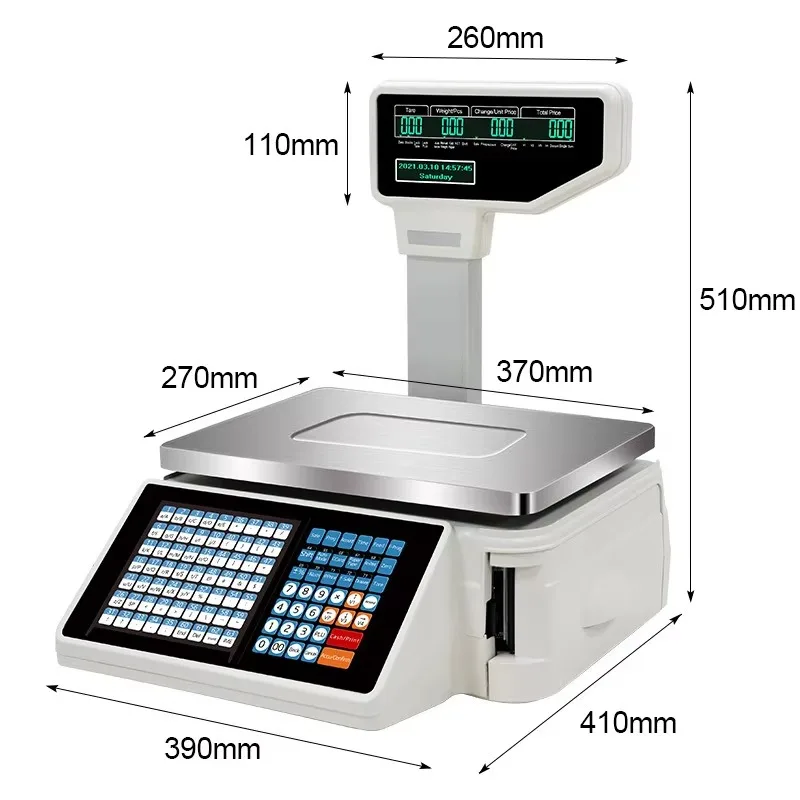 Cheap Cash Register Scale Barcode Label Printing Scale 15kg/30kg Custom Language Supermarket Scale with Built-in Thermal Printer