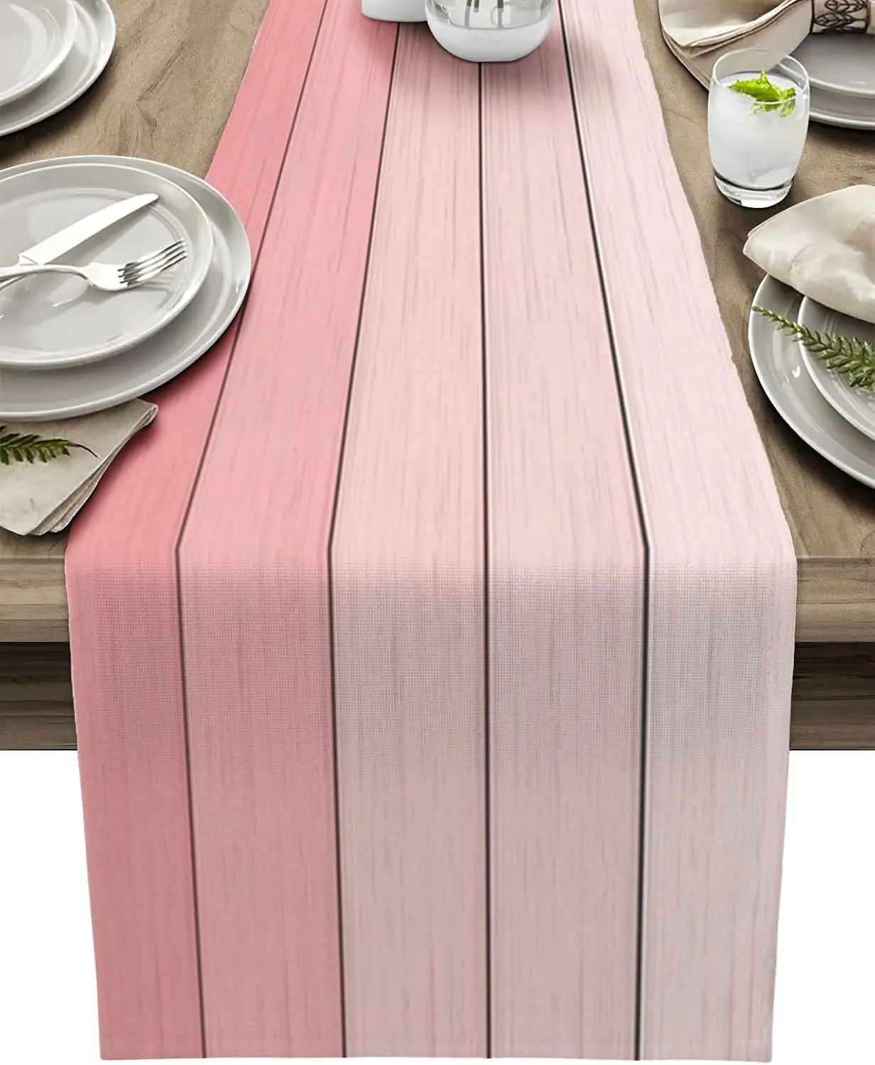 Ombre Blush Pink Farmhouse Retro Rustic Barn Wood Texture Table Runner, Non-Slip Party Kitchen Dining Table Decor
