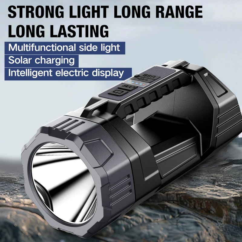 New flashlight solar searchlight strong light illumination portable handheld flashlight outdoor multifunctional lighting