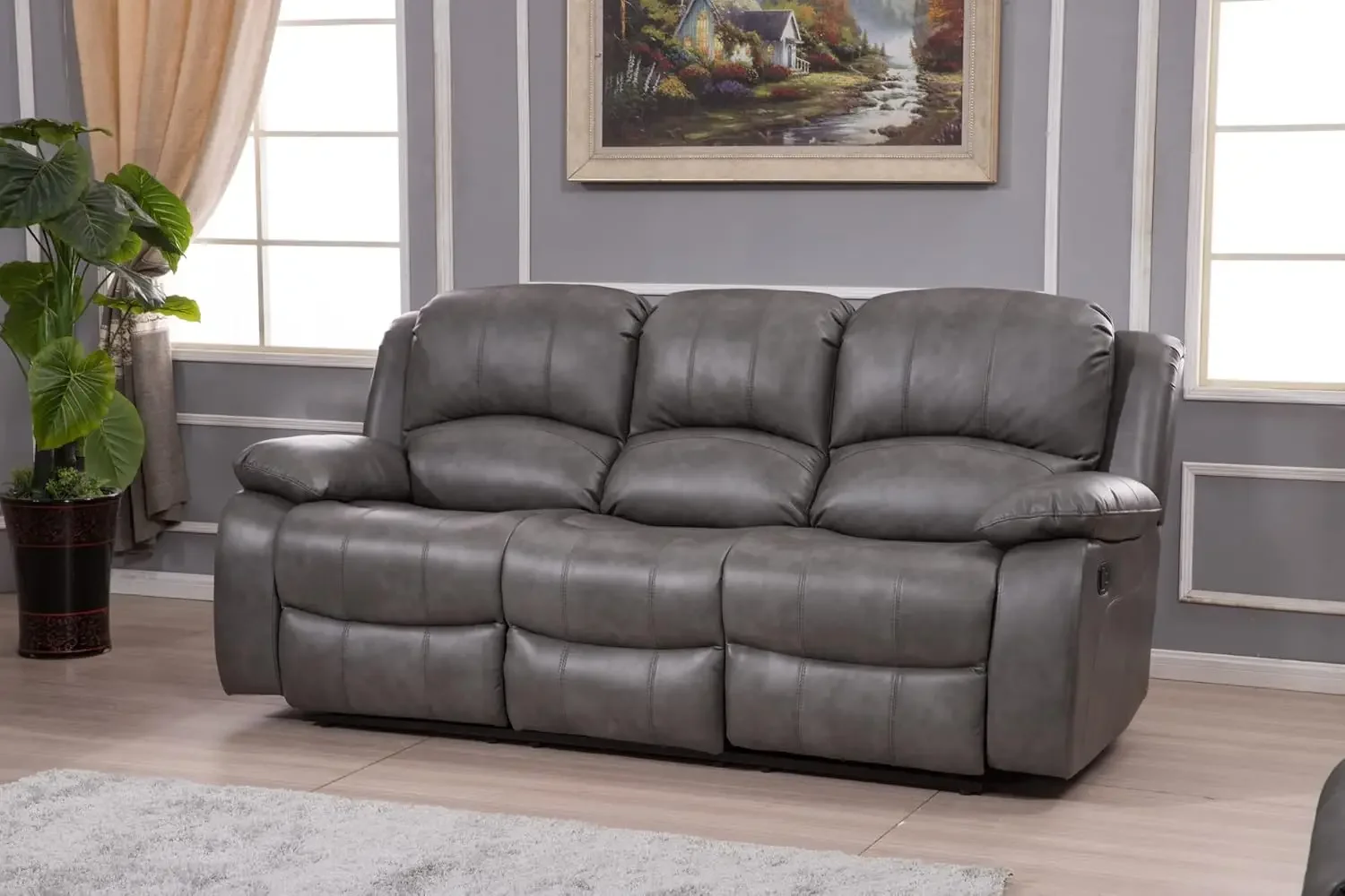 حار sales2PC الجلود الهواء أريكة استلقاء Loveseat مجموعة غرفة المعيشة مجموعة 8018 ألوان متعددة (رمادي)