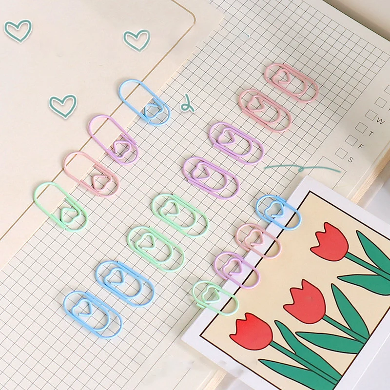 50pcs Macaron  Paper Clips Mini Love Heart Binder Clips kawaii Photo Tickets Holder Notebook Planner Bookmarks Office Supplies