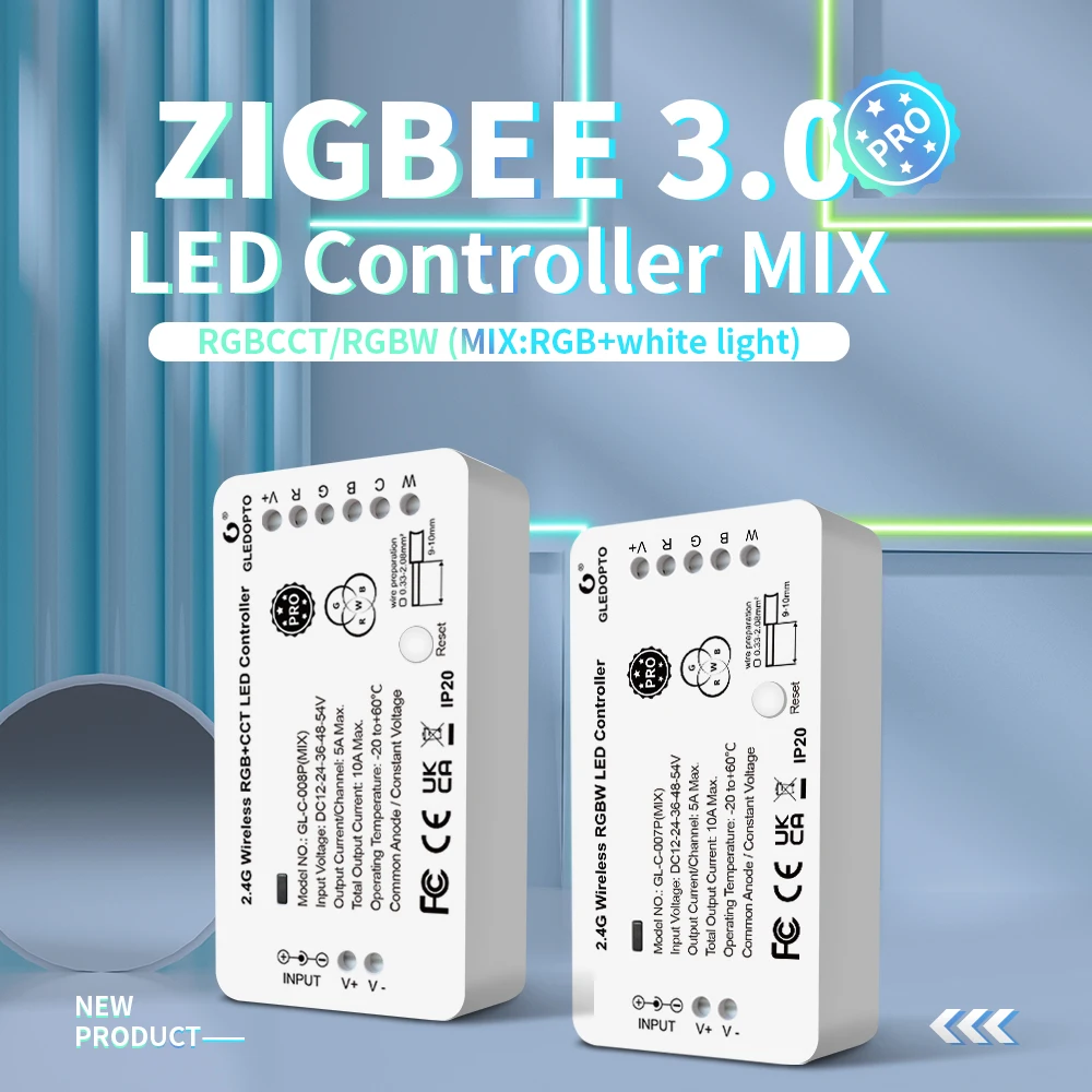 Контроллер GLEDOPTO ZigBee для светодиодной ленты, цветная белая лампа RGB + W Pro, быстрое управление через приложение, Alexa Echo Tuya Smart