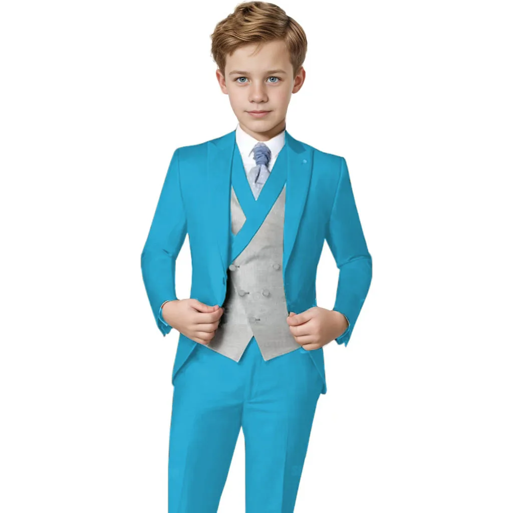 Boy's Formal Tuxedo 3 Pieces Jacket Vest Pants For Piano Contest Performance Single Breasted Kids Party Suit Set Wedding Outfit