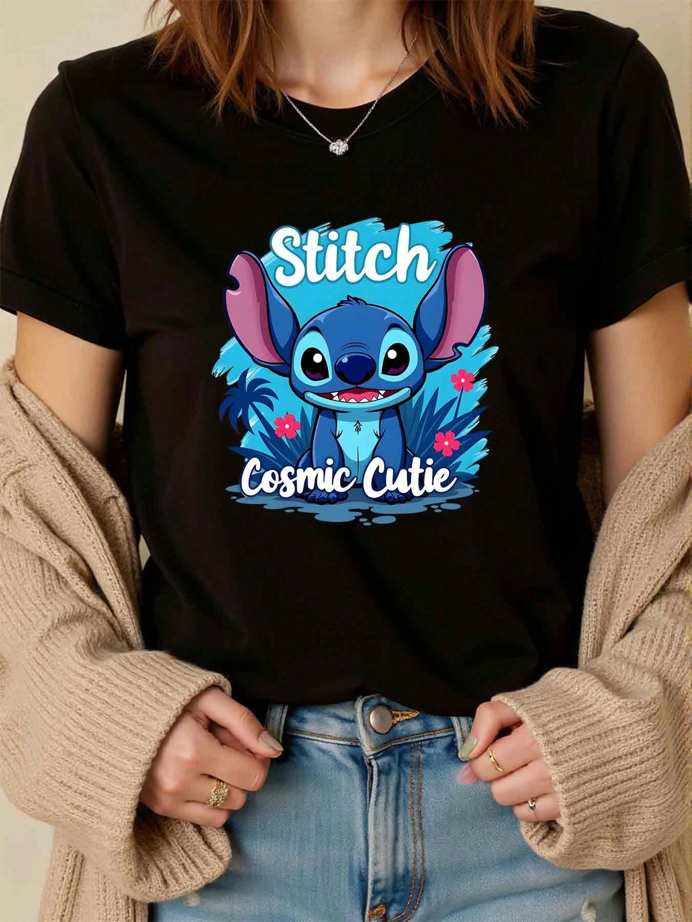 

Disney Stitch Cute Tshirt,Women's Summer T-Shirt, Birthday Gift, Cartoon Men's Casual Short-Sleeved Regular Small Round Neck Top