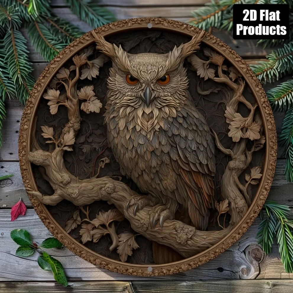 Eulen-Metallschild, 20,3 x 20,3 cm, rund, Wandkunst für Zuhause, Bar, Café, Büro, Halloween, Weihnachten, Geschenk
