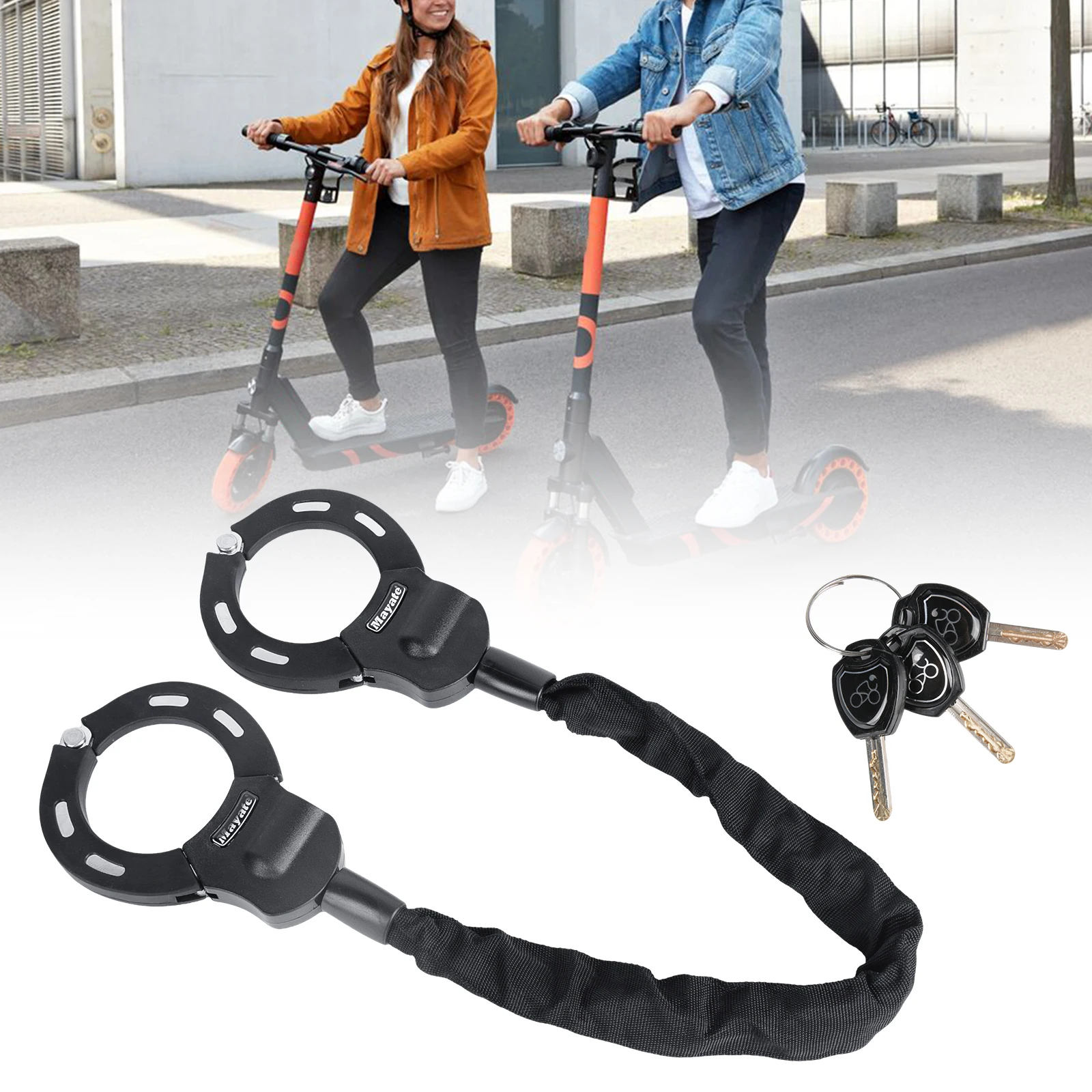 Lucchetto per auto per bicicletta, moto, con chiave, antifurto per esterni, robusto, resistente, per skateboard elettrico, con catena in acciaio