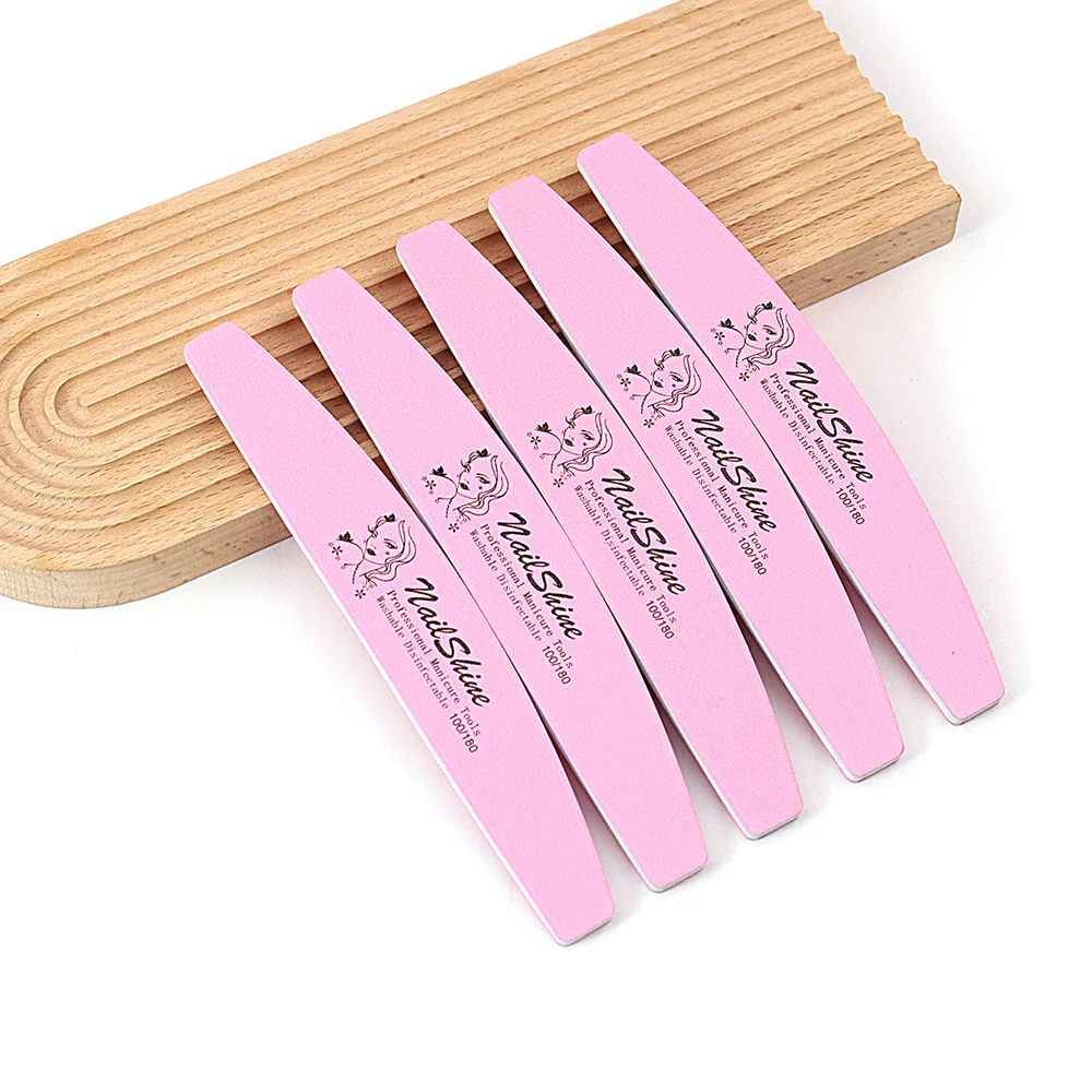 3/5 stücke Rosa Nagel Datei 100/180 Körnung Doppel Seite Schleifen Maniküre Pediküre Werkzeuge Halbmond Nail art Dateien nägel Pflege Werkzeuge