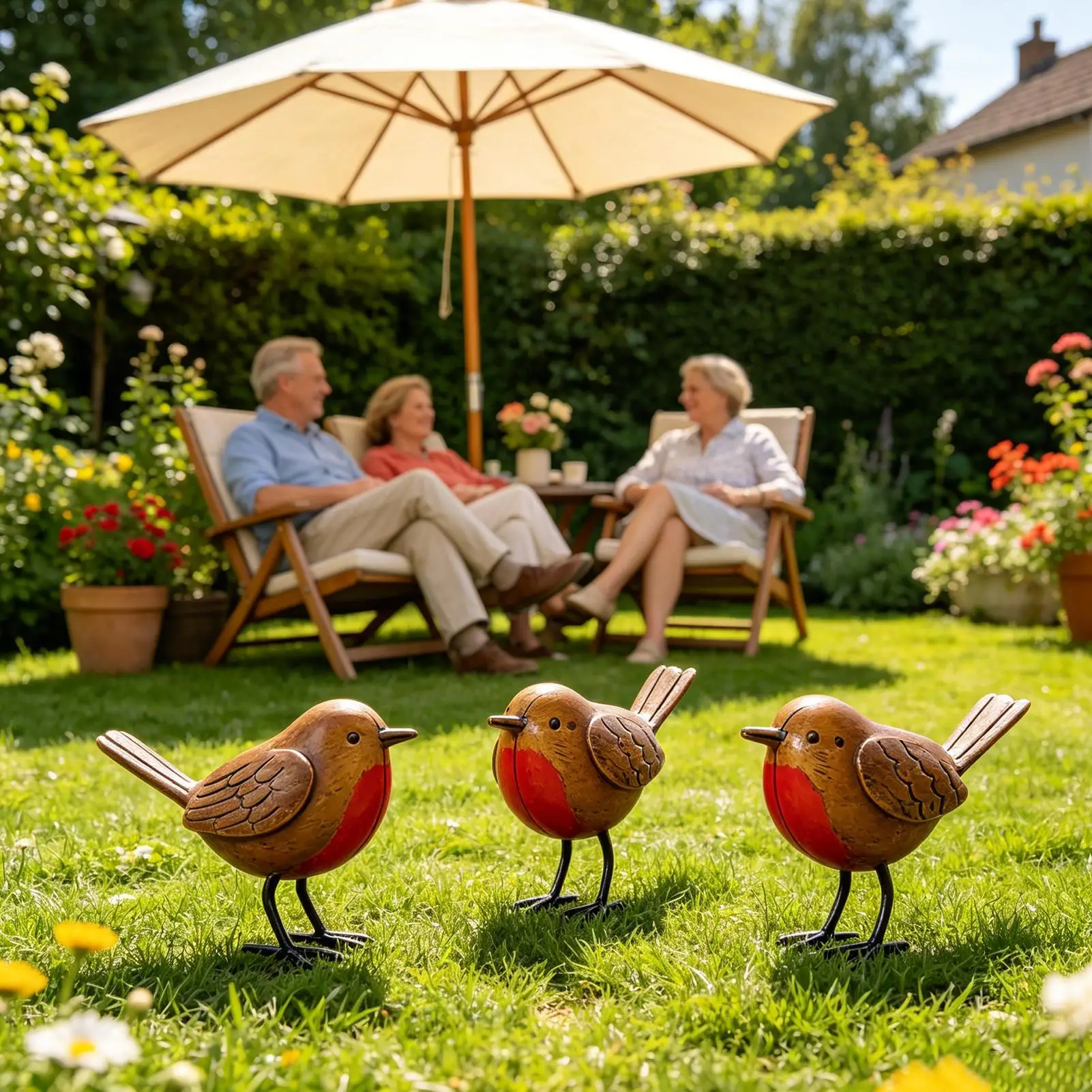 3pcs Robin Ornament Metal Bird Garden Decorations Robin Rustic Sculpture for Yard Lawn Backyard Front Porch Patio