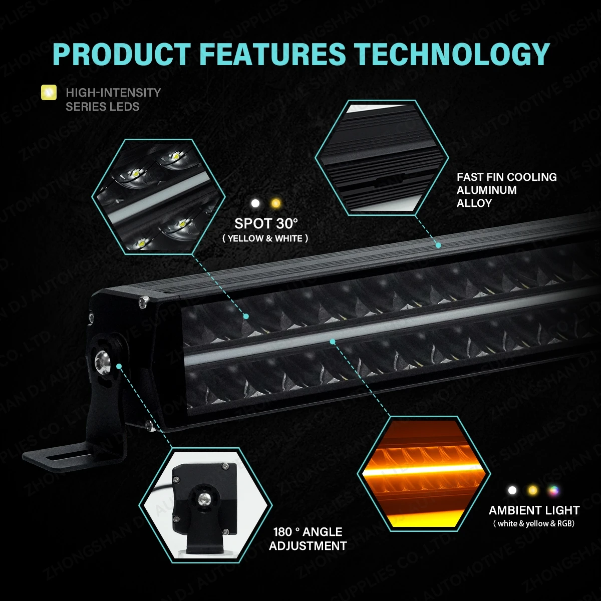 42-Inch Amber Double Row LED Light Bar 240W High Beam Roof Rack Lamps for  Wrangler Off-Road Bronco view 2