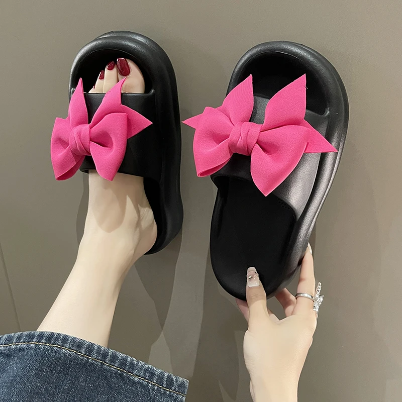 Rubber Slippers Med Butterfly-Knot Shoes Woman 2023 Luxury Slides Platform Designer Flat Summer Fashion Butterfly-knot PU