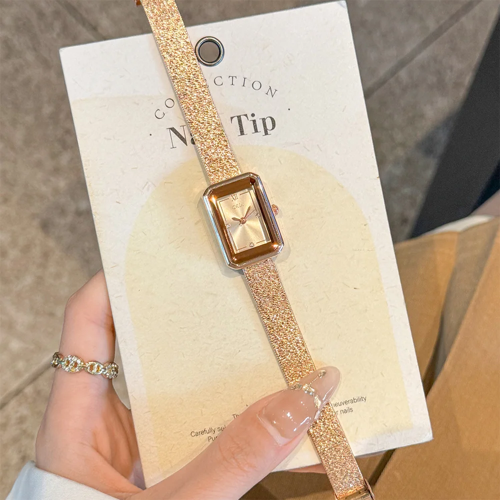 

Модные роскошные брендовые женские часы GEDI, золотой прямоугольный циферблат, простые высококачественные кварцевые наручные часы, женский подарок