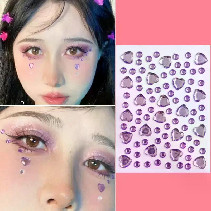 Colorful Heart Shape Diamond Gem Sticker 3D Face Rhinestone Tattoo Eyeshadow Stickers Fo Festival Party Stage Body Makeup Bling