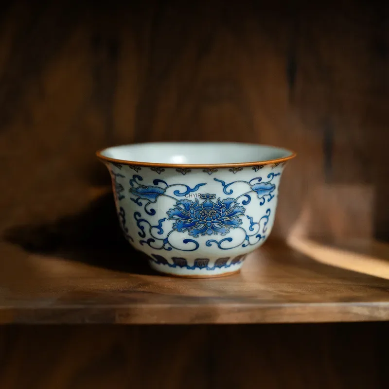 

Antique Ru Kiln Twining Lotus Master Cup Crackle Glaze Nurturing Tea Cup High-end Personal Exclusive Kung Fu Tea Cup