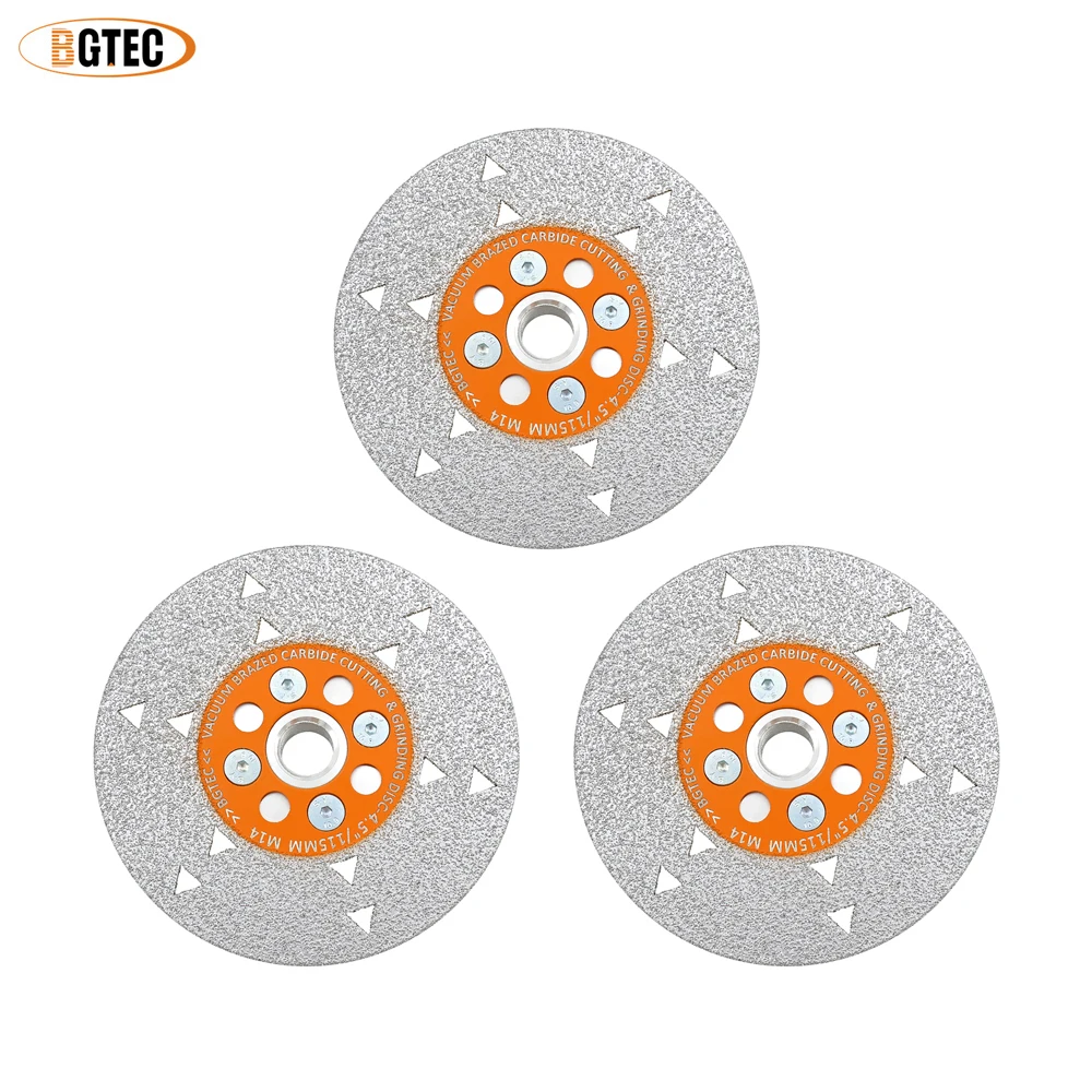 Bgtec 100/115/125mm diamante dupla face lâmina de serra 1pc moagem e corte fragmentos de carboneto m14 flange para moedor de ângulo de madeira