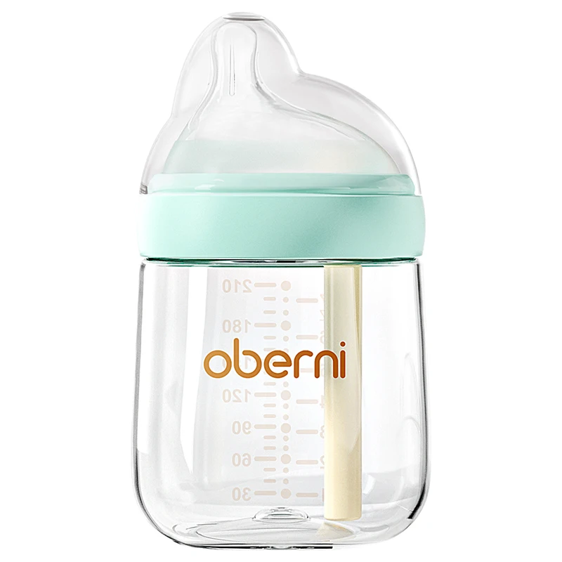 Oberni baby bottle glass feeding bottle new vent with  breast-like silicone nipple for baby newborn 5OZ 7OZ milk bottle