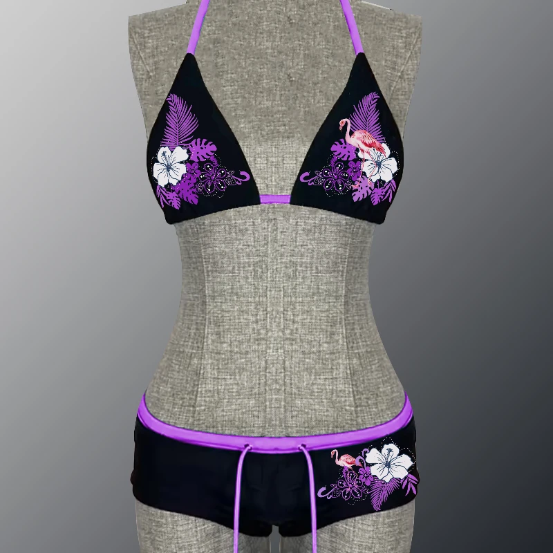 2025 new fashion Y2K retro floral pattern group bikini women's swimsuit hanging triangle lace pants sexy bikini split swimsuit