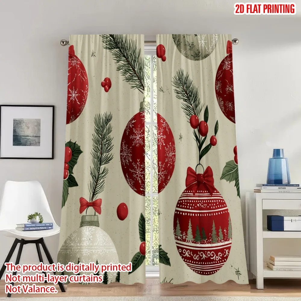 

2pcs 2D flat printing Fashionable Christmas curtains Christmas Ornament Seamless Digital Printed Polyester Drapes Festive