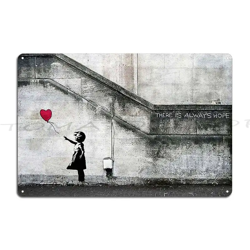 Balloon Girl There Is Always Hope Metal Sign Wall Mural Wall Plaque Mural Cinema Create Tin Sign Poster