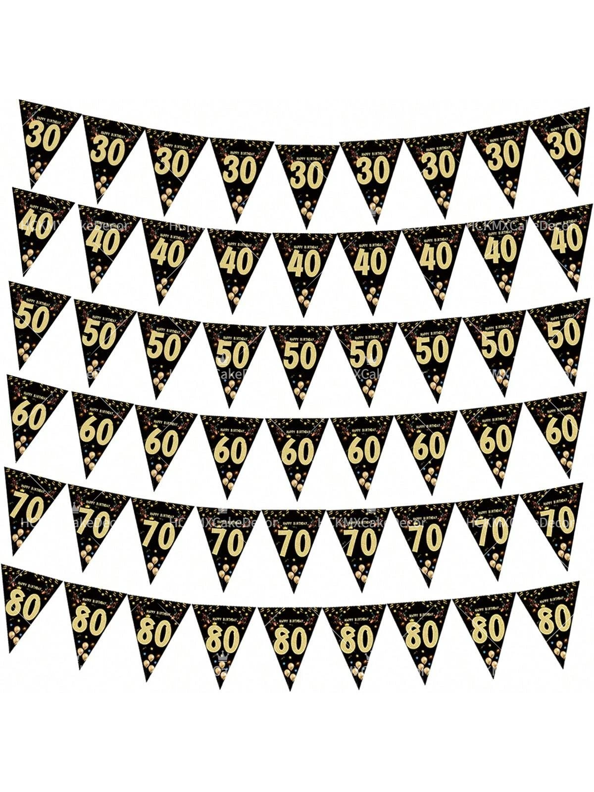 1 Set Happy Birthday Wimpelkette 30./40./50./60./70./80. Geburtstag Partydekoration Dreieckige Flaggen-Girlande für Meilenstein-Geburtstagsfeier – Detail 1
